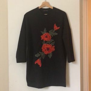Zara Flower Embroidered Sweater Dress - Small